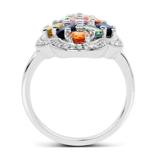 2.63 Carat Genuine Multi Sapphire .925 Sterling Silver Ring Bids.com