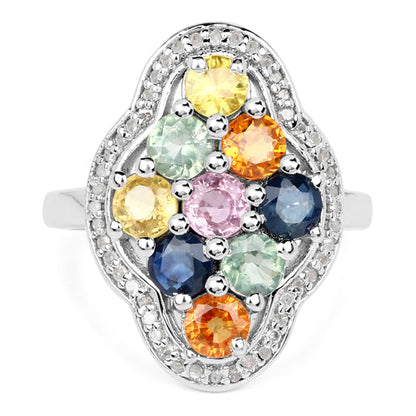 2.63 Carat Genuine Multi Sapphire .925 Sterling Silver Ring Bids.com