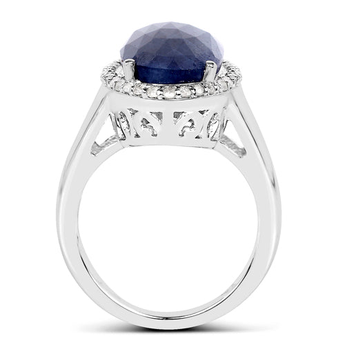 9.83 Carat Genuine Blue Sapphire and White Diamond .925 Sterling Silver Ring Bids.com