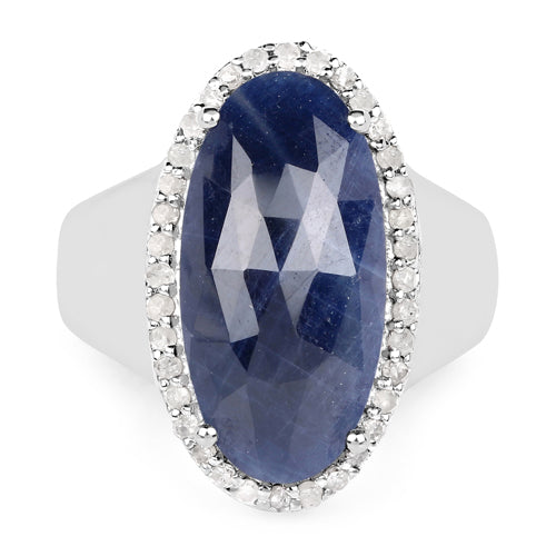 9.83 Carat Genuine Blue Sapphire and White Diamond .925 Sterling Silver Ring Bids.com