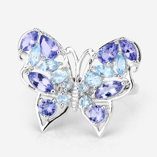 3.60 Carat Genuine Tanzanite and Swiss Blue Topaz .925 Sterling Silver Ring Bids.com
