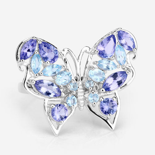 3.60 Carat Genuine Tanzanite and Swiss Blue Topaz .925 Sterling Silver Ring Bids.com