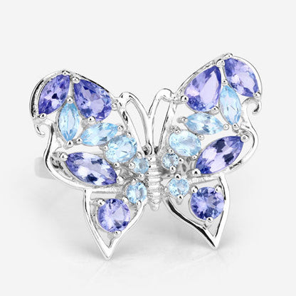 3.60 Carat Genuine Tanzanite and Swiss Blue Topaz .925 Sterling Silver Ring Bids.com