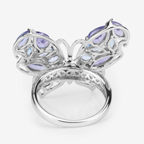 3.60 Carat Genuine Tanzanite and Swiss Blue Topaz .925 Sterling Silver Ring Bids.com