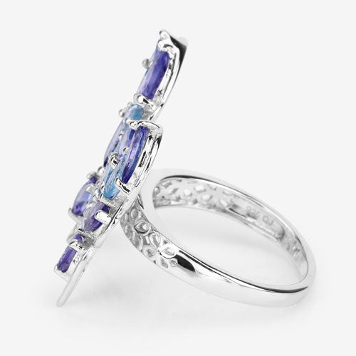 3.60 Carat Genuine Tanzanite and Swiss Blue Topaz .925 Sterling Silver Ring Bids.com