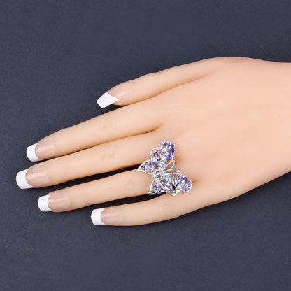 3.60 Carat Genuine Tanzanite and Swiss Blue Topaz .925 Sterling Silver Ring Bids.com