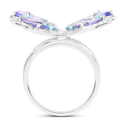 3.60 Carat Genuine Tanzanite and Swiss Blue Topaz .925 Sterling Silver Ring Bids.com