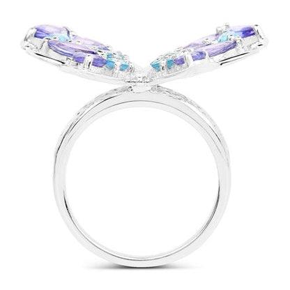 3.60 Carat Genuine Tanzanite and Swiss Blue Topaz .925 Sterling Silver Ring Bids.com