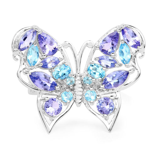 3.60 Carat Genuine Tanzanite and Swiss Blue Topaz .925 Sterling Silver Ring Bids.com