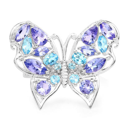 3.60 Carat Genuine Tanzanite and Swiss Blue Topaz .925 Sterling Silver Ring Bids.com