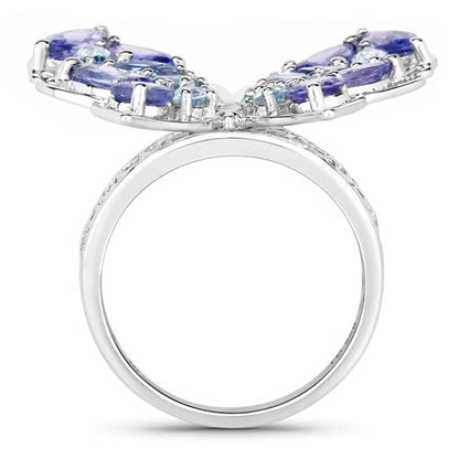 3.60 Carat Genuine Tanzanite and Swiss Blue Topaz .925 Sterling Silver Ring Bids.com