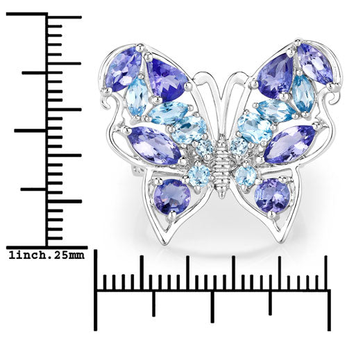 3.60 Carat Genuine Tanzanite and Swiss Blue Topaz .925 Sterling Silver Ring Bids.com
