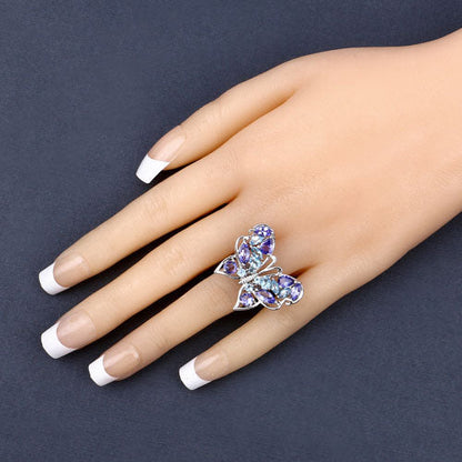3.60 Carat Genuine Tanzanite and Swiss Blue Topaz .925 Sterling Silver Ring Bids.com