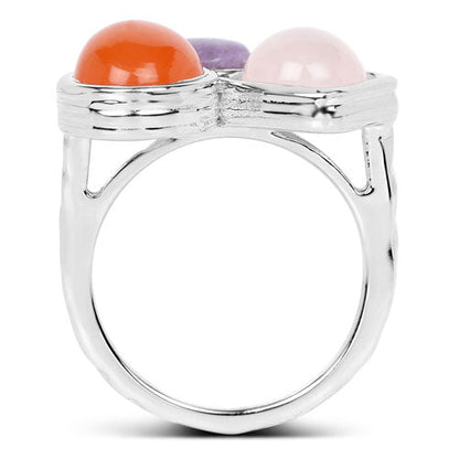 5.21 Carat Genuine Rose Quartz, Carnelian And Charolite .925 Sterling Silver Ring Bids.com