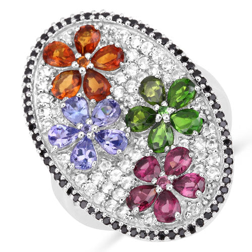 5.01 Carat Genuine Multi Stones .925 Sterling Silver Ring Bids.com
