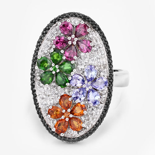 5.01 Carat Genuine Multi Stones .925 Sterling Silver Ring Bids.com
