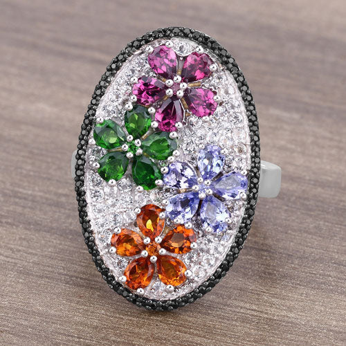 5.01 Carat Genuine Multi Stones .925 Sterling Silver Ring Bids.com