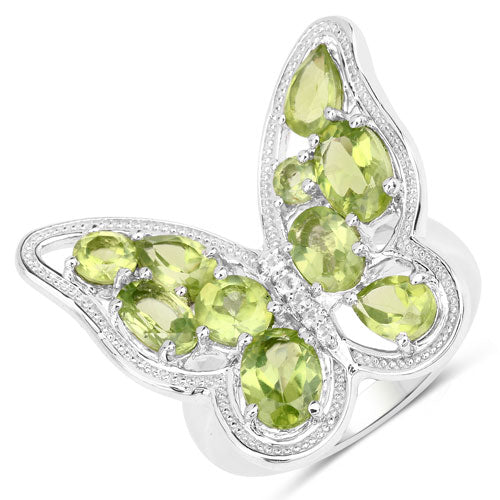 4.61 Carat Genuine Peridot and White Topaz .925 Sterling Silver Ring Bids.com