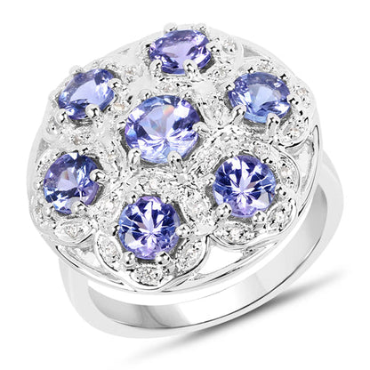 2.00 Carat Genuine Tanzanite and White Zircon .925 Sterling Silver Ring Bids.com