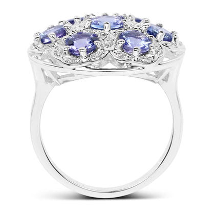 2.00 Carat Genuine Tanzanite and White Zircon .925 Sterling Silver Ring Bids.com