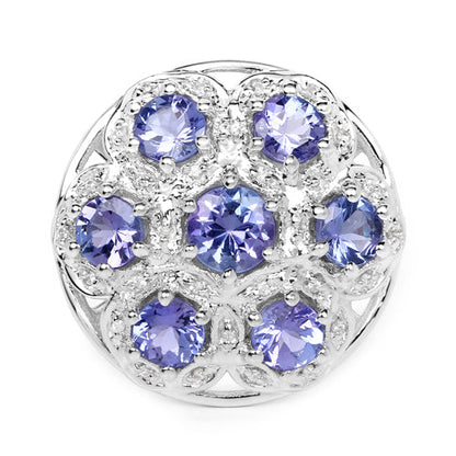 2.00 Carat Genuine Tanzanite and White Zircon .925 Sterling Silver Ring Bids.com
