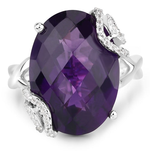 10.44 Carat Genuine Amethyst and White Topaz .925 Sterling Silver Ring Bids.com