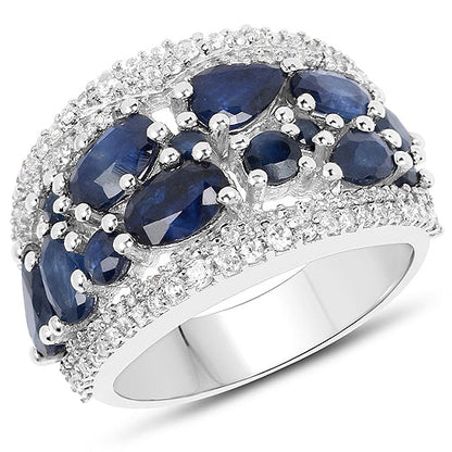 3.61 Carat Genuine Blue Sapphire and White Zircon .925 Sterling Silver Ring Bids.com