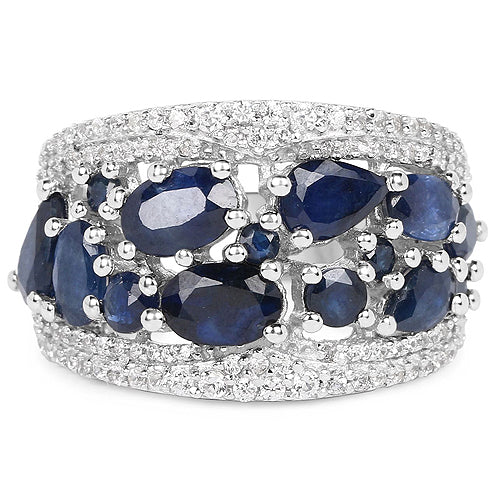 3.61 Carat Genuine Blue Sapphire and White Zircon .925 Sterling Silver Ring Bids.com