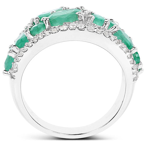 3.27 Carat Genuine Emerald and White Zircon .925 Sterling Silver Ring Bids.com