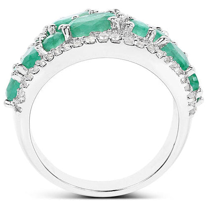 3.27 Carat Genuine Emerald and White Zircon .925 Sterling Silver Ring Bids.com