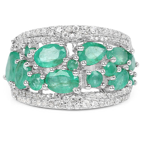 3.27 Carat Genuine Emerald and White Zircon .925 Sterling Silver Ring Bids.com