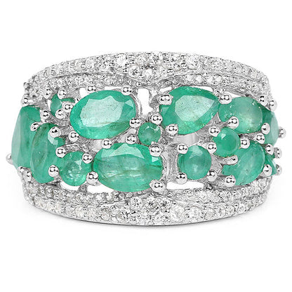 3.27 Carat Genuine Emerald and White Zircon .925 Sterling Silver Ring Bids.com