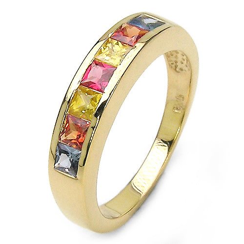 14K Yellow Gold Plated 1.26 Carat Genuine Multi Sapphire .925 Sterling Silver Ring Bids.com