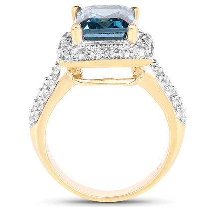 14K Yellow Gold Plated 5.03 Carat Genuine London Blue Topaz and White Topaz .925 Sterling Silver Ring Bids.com