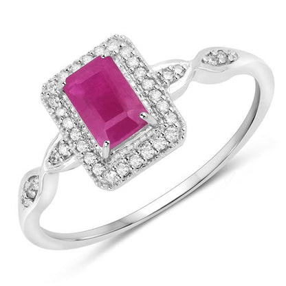 0.75 Carat Genuine Ruby and White Diamond 14K White Gold Ring Bids.com