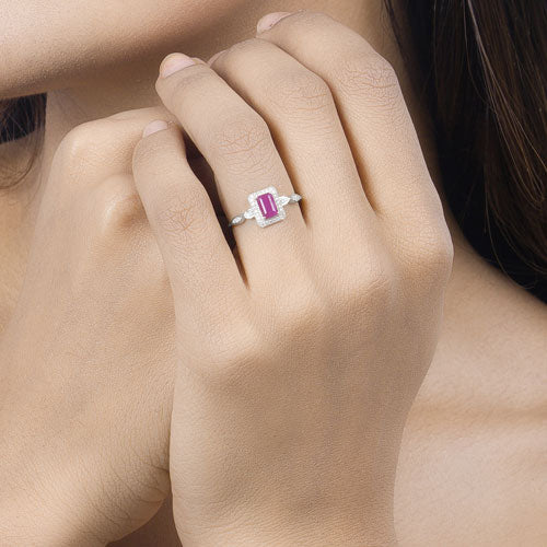 0.75 Carat Genuine Ruby and White Diamond 14K White Gold Ring Bids.com