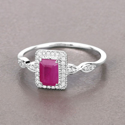 0.75 Carat Genuine Ruby and White Diamond 14K White Gold Ring Bids.com