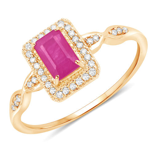 0.75 Carat Genuine Ruby and White Diamond 14K Yellow Gold Ring Bids.com