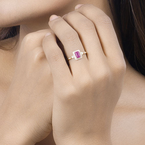 0.75 Carat Genuine Ruby and White Diamond 14K Yellow Gold Ring Bids.com