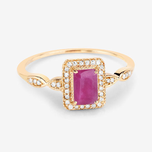 0.75 Carat Genuine Ruby and White Diamond 14K Yellow Gold Ring Bids.com