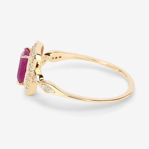 0.75 Carat Genuine Ruby and White Diamond 14K Yellow Gold Ring Bids.com