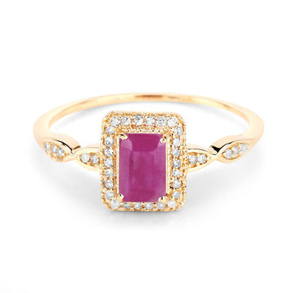 0.75 Carat Genuine Ruby and White Diamond 14K Yellow Gold Ring Bids.com