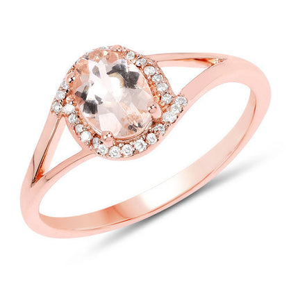 0.78 Carat Genuine Morganite and White Diamond 14K Rose Gold Ring Bids.com