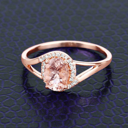 0.78 Carat Genuine Morganite and White Diamond 14K Rose Gold Ring Bids.com