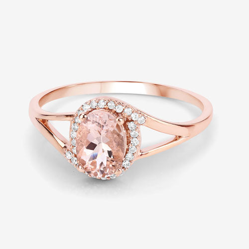 0.78 Carat Genuine Morganite and White Diamond 14K Rose Gold Ring Bids.com