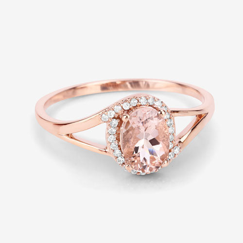 0.78 Carat Genuine Morganite and White Diamond 14K Rose Gold Ring Bids.com
