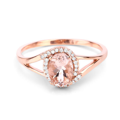 0.78 Carat Genuine Morganite and White Diamond 14K Rose Gold Ring Bids.com