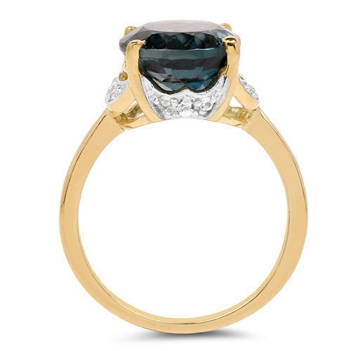 14K Yellow Gold Plated 6.09 Carat Genuine London Blue Topaz & White Diamond .925 Sterling Silver Ring Bids.com
