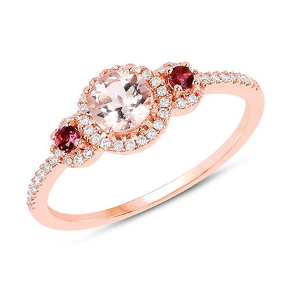 0.63 Carat Genuine Morganite, Pink Tourmaline and White Diamond 14K Rose Gold Ring Bids.com