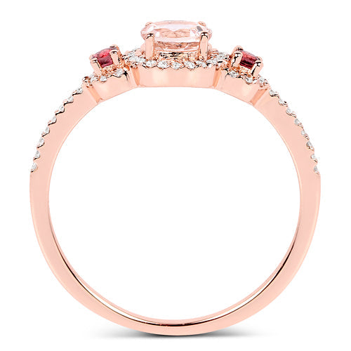 0.63 Carat Genuine Morganite, Pink Tourmaline and White Diamond 14K Rose Gold Ring Bids.com
